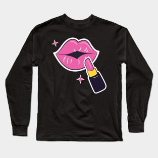 Putting Pink Lipstick on Lips Long Sleeve T-Shirt